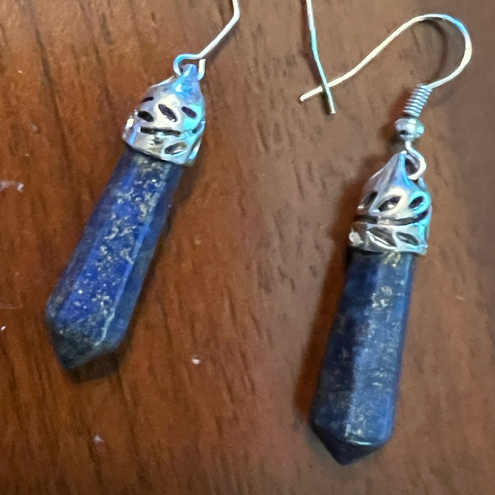 Lapis Lazuli Point Drop Earrings in Blue